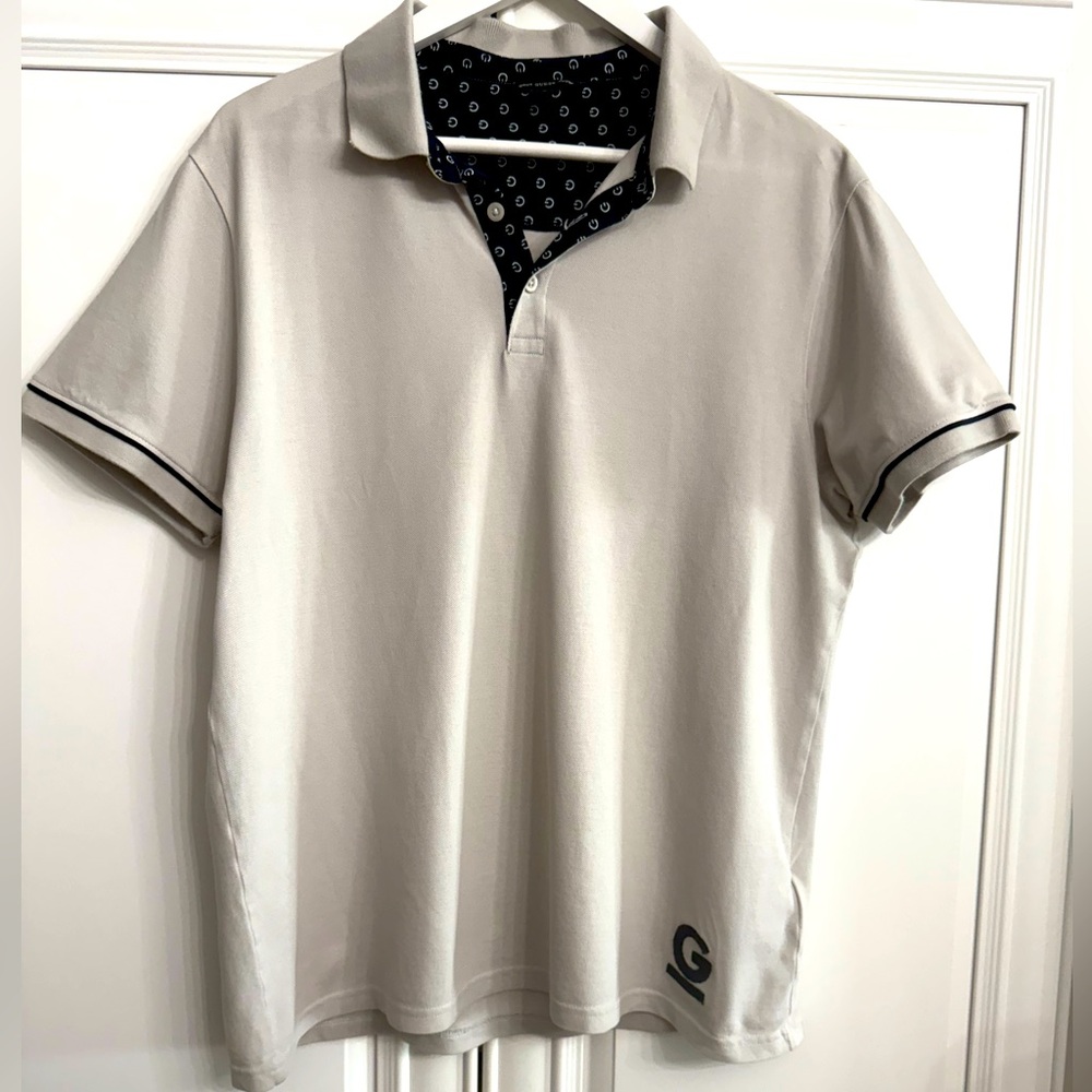 Guess Men’s Size Large Light Grey Short Sleeve Polo Shirt w/Embroidered G